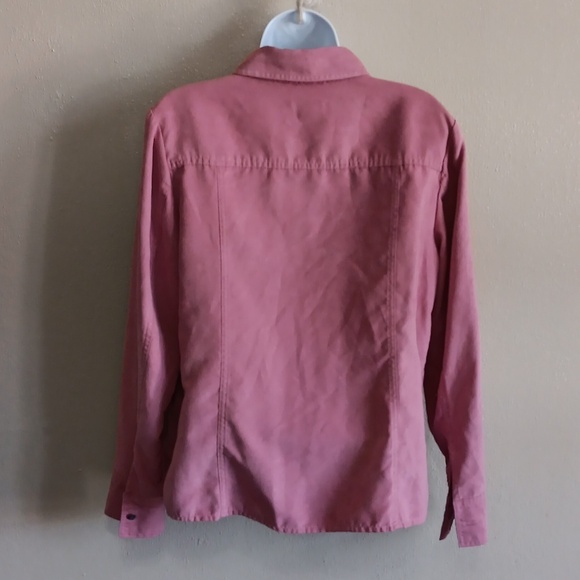 Faux Suede Pink Button Down Shirt By Croft & Barrow, Western Office Fall - Picture 4 of 8